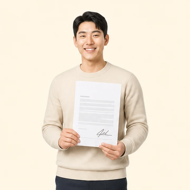 그랜저 신차 장기렌트 서면 견적서를 들고 있는 고객